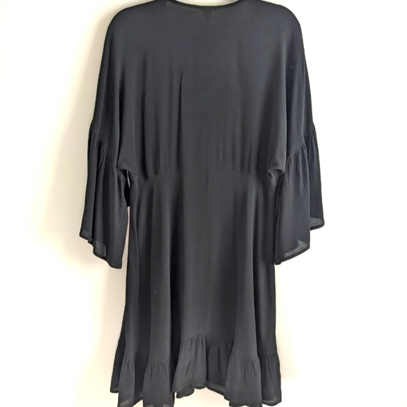 UNCLE Frank Black Dress With Ruffle Angel Sleeves V Neck M Whimsigoth Witchy - Picture 5 of 14